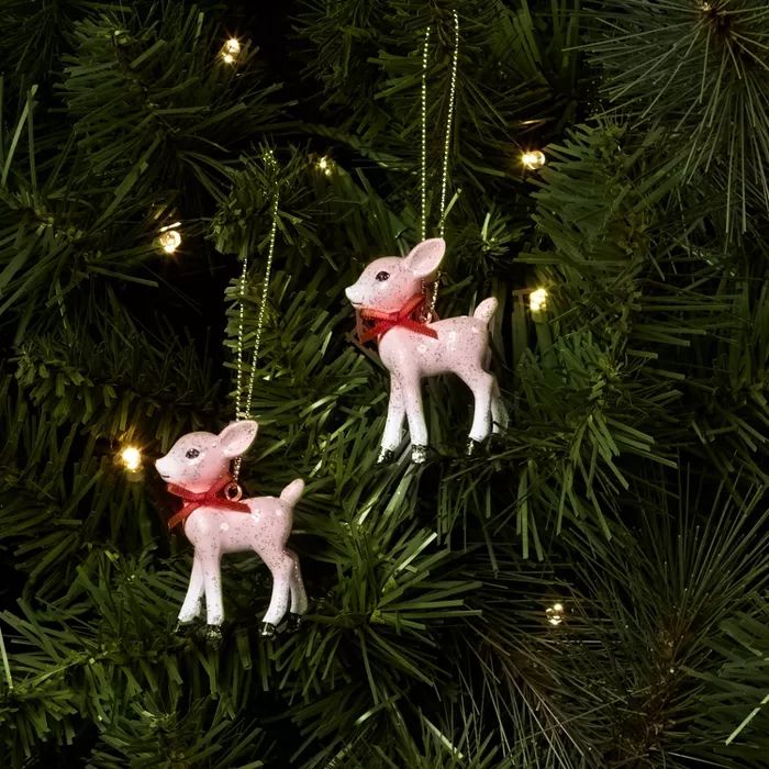 2ct Retro Small Deer Christmas Ornament Set Pink - Wondershop™ | Target