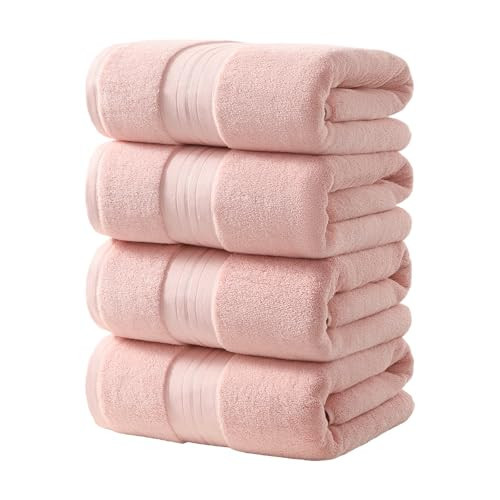 REDKISS Pink Bath Towels Set of 4, Extra Large Bath Sheets 27 X 59 Inches, 100% Cotton, 600 GSM, Quick Dry, Ultra Soft & Super Absorbent Bathroom Towel Sets for Bathroom, Gym, Spa, Pool & Hotel | Amazon (US)