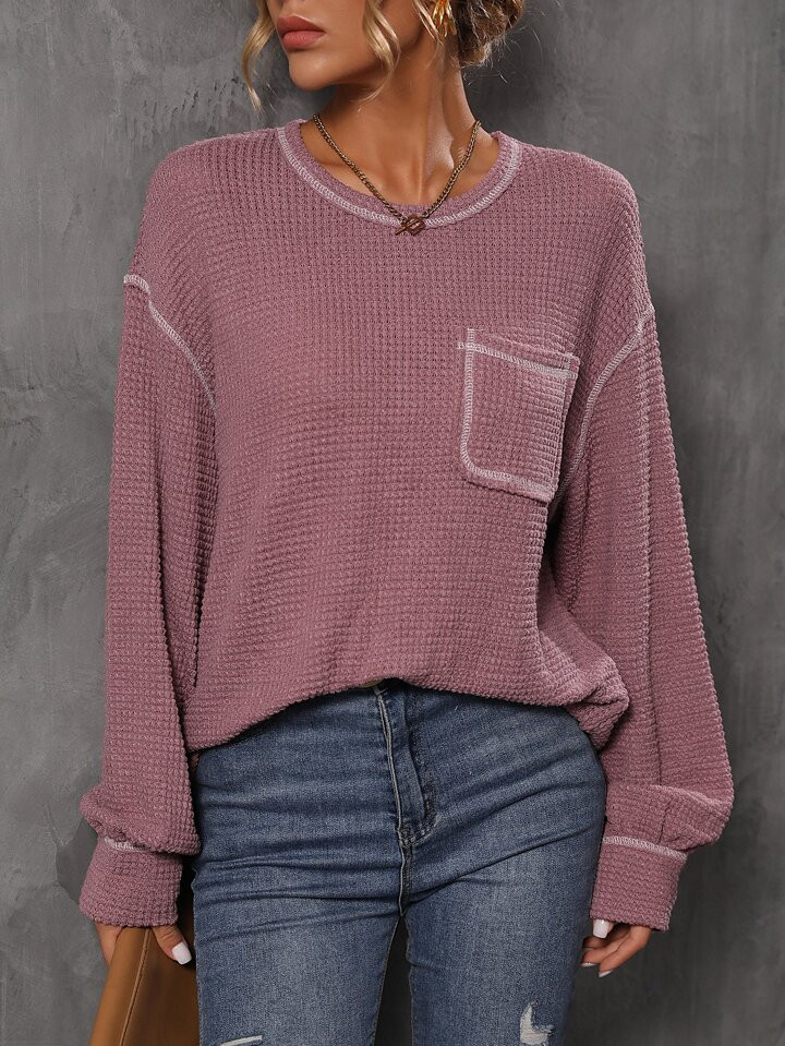 SHEIN LUNE Bishop Sleeve Pocket Patched Topstitching Tee | SHEIN