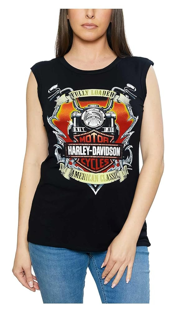 Harley-Davidson Women's Road Warrior Embellished Crewneck Sleeveless Tee, Black | Amazon (US)