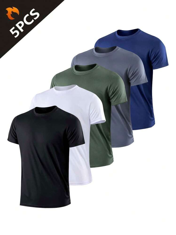 5PCS Boyfriend Style Men's Solid Color Ultralight Quick Dry Sport T-Shirt, Breathable Lightweight Top For Fitness Training Workout Running Gym | SHEIN