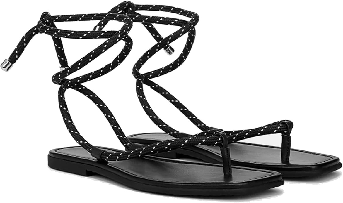 Rope Flat Sandals for Women Strappy Open Toe Thong Sandals Summer Slingback Slip On Slide Sandals... | Amazon (US)