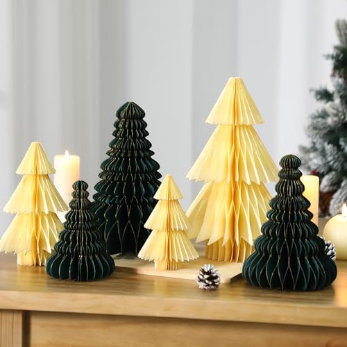 Tigeen 6 Pcs Paper Christmas Tree 4 Sizes Christmas Cone 3D Honeycomb Trees Table Centerpiece Modern Decorations for Holiday Winter Home Decor | Amazon (US)