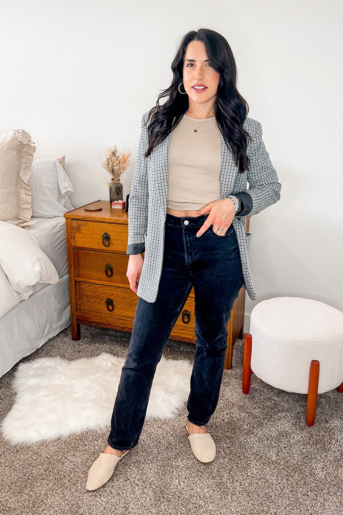 Elevated casual outfit idea | blazer look | what to wear today | style inspiration | crop top | black jeans | high waisted denim | mules | neutral fashion | 

Opt for a blazer over a cardigan to add structure and to elevate your casual outfit. 

Tank runs small. Order up one or two sizes. I’m wearing size large. 
Jeans fit true to size. Wearing 26
Blazer is old linked similar styles. 
Miles run true to size  

#LTKSeasonal #LTKstyletip #LTKshoecrush