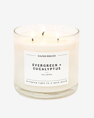Calyan Wax Co. Evergreen + Eucalyptus 3-wick Clear Glass Soy Candle | Express