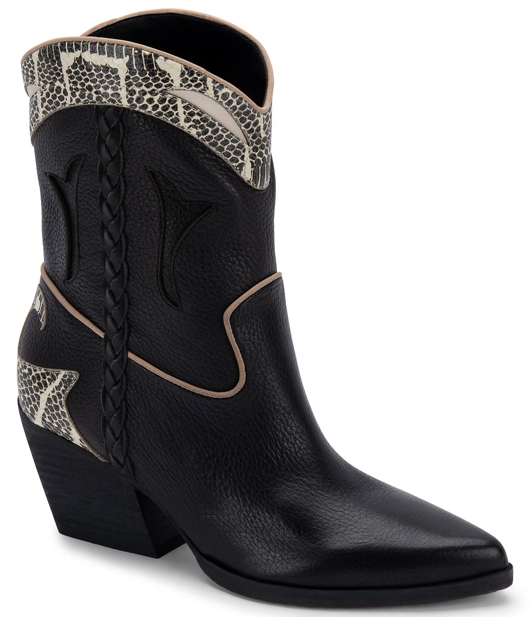 Loral Leather Snake Print Accent Western Mid Boots | Dillards