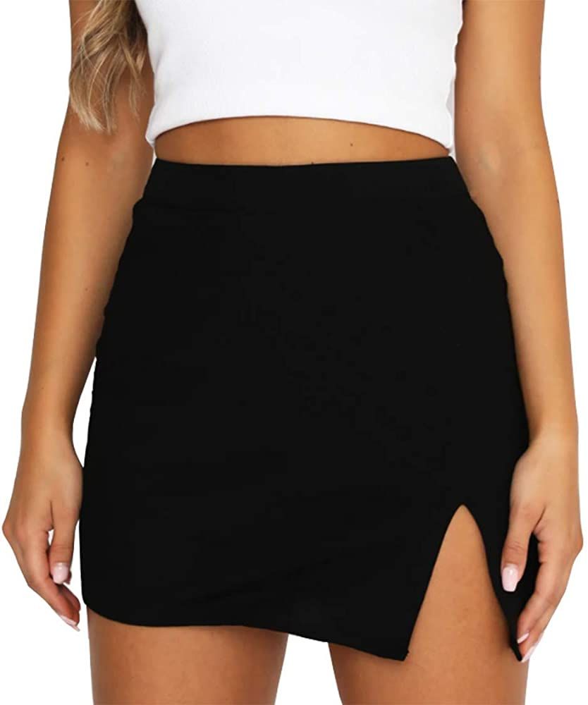 Bodycon Mini Skirts for Women High Waist Split Hem Pencil Skirts | Amazon (US)