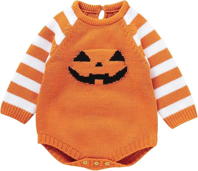 SAYOO Unisex Baby Girl Boy Halloween Romper Knitted Pumkin Face Bubble Sweater Bodysuit Jumpsuit ... | Amazon (US)