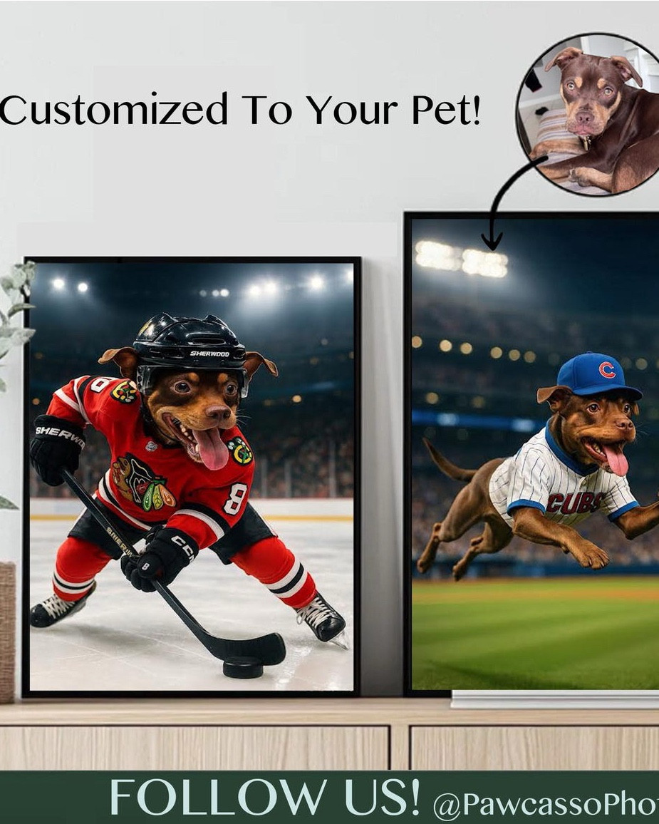 Loyal pet parents, discover an absolute gem: Customized Pet Sports Portraits. Imagine your furry friend proudly sporting your favorite sports team whether it be baseball, basketball, football, hockey, or soccer, showcasing them as the MVP of your world. These portraits turn any pet photo into unique, vibrant wall art that speaks volumes. Crafted with precision, each piece celebrates the energetic spirit of pets in a truly personal way. It’s not just adorable; it’s a conversation starter that's sure to impress every guest. Display your love for your pet and your team all in one stunning piece. Don't let this opportunity pass by — elevate your wall decor with a pet sports portrait today!

#LTKPets #LTKMens #LTKHome