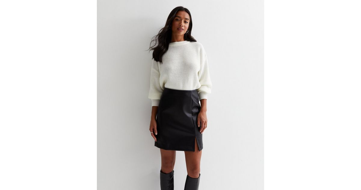Petite Black Leather-Look Split Hem Mini Skirt
						
						Add to Saved Items
						Remove from ... | New Look (UK)