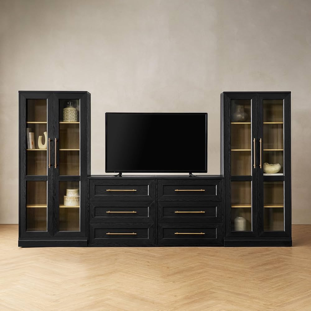 Mopio Blake 4 Piece Entertainment Center with Storage, Modern Farmhouse Wall Unit Dresser TV Stan... | Amazon (US)