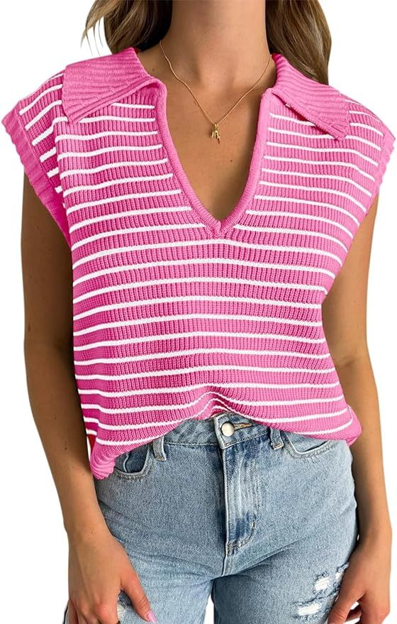Bowowor Womens Sweater Vest Summer Ribbed Tank Summer Casual Fitted V-Neck Sweater Vest | Amazon (US)