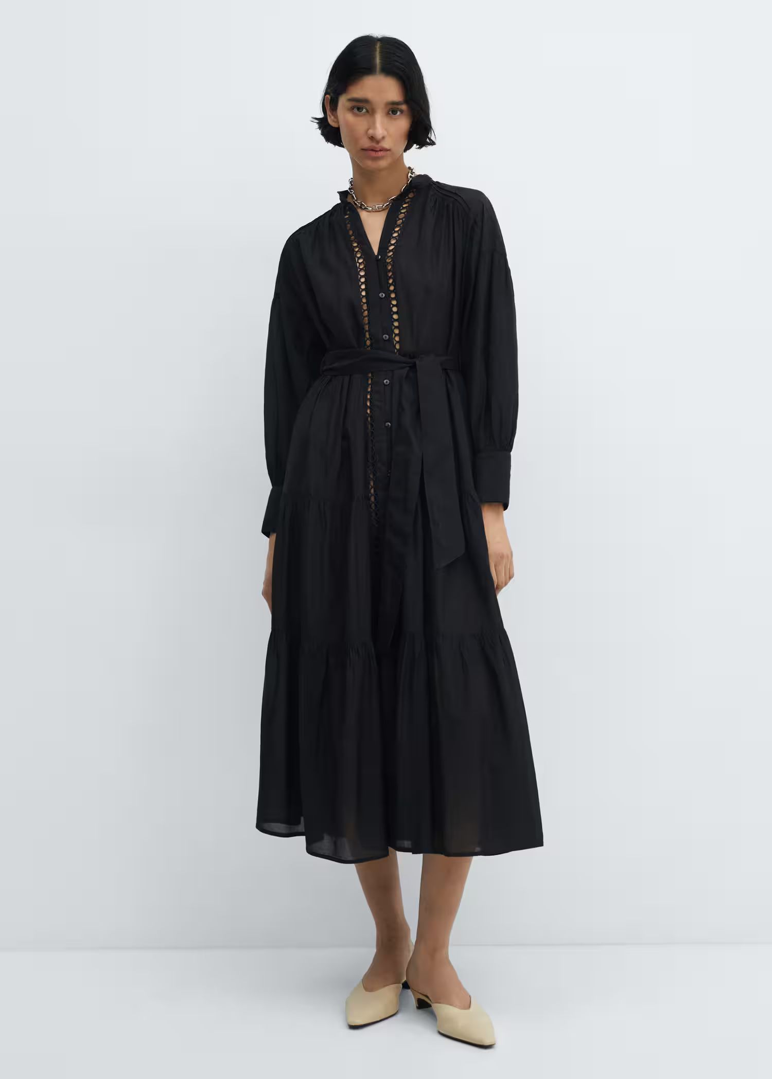 Openwork detail shirt dress -  Women | Mango USA | MANGO (US)