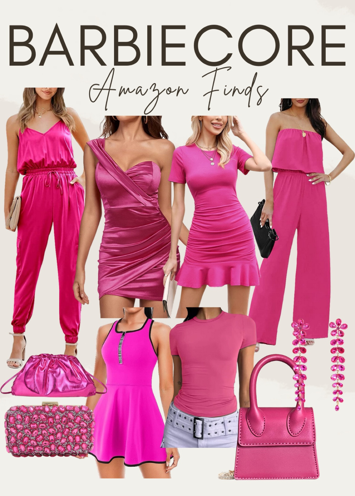 Daily Amazon finds, Barbiecore trend, vacation outfit inspo, tropical vacation, jumpsuit, mini dress, date night dress, sexy dress, tennis dress, short sleeve tee, mini handbag, clutch, earrings, handbag, summer fashion, summer outfits 


#LTKunder50 #LTKstyletip #LTKFind