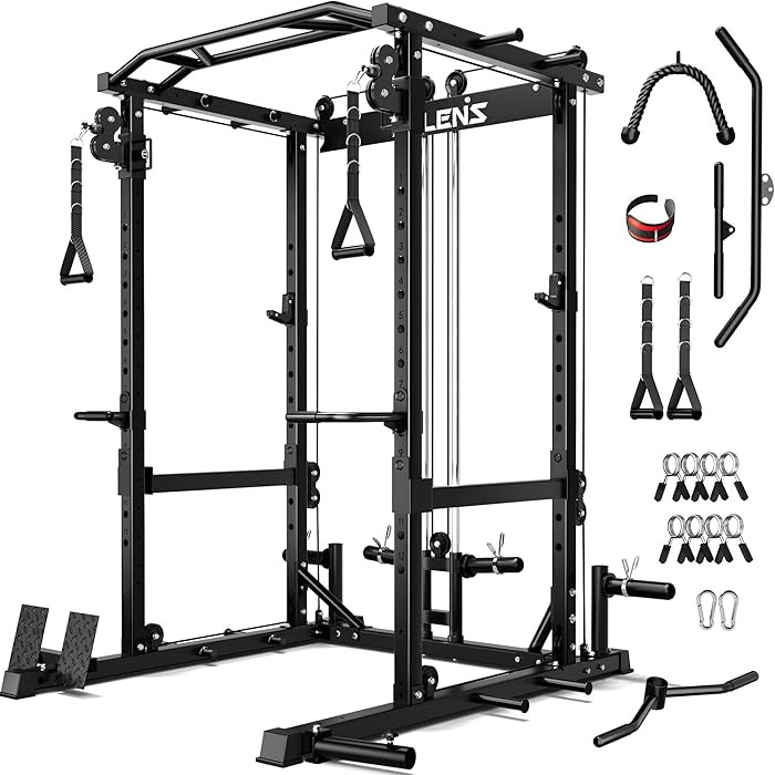 JELENS C12 Squat Rack for Home Gym, 2000LBS Power Rack with Adjustable Pulley System, Power Cage ... | Amazon (US)