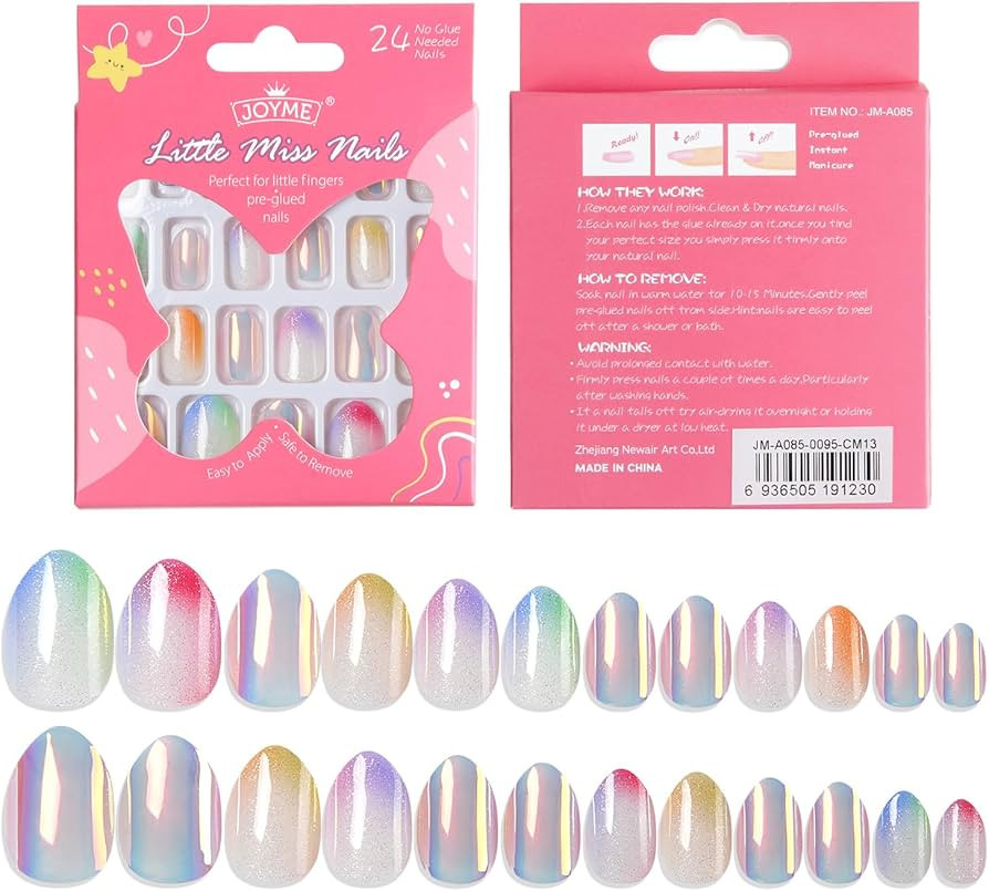 Press On Nails for Kids, 24 Pieces Pre-Glued Full Cover Short Artificial Nail Tips for Girls, Eas... | Amazon (US)