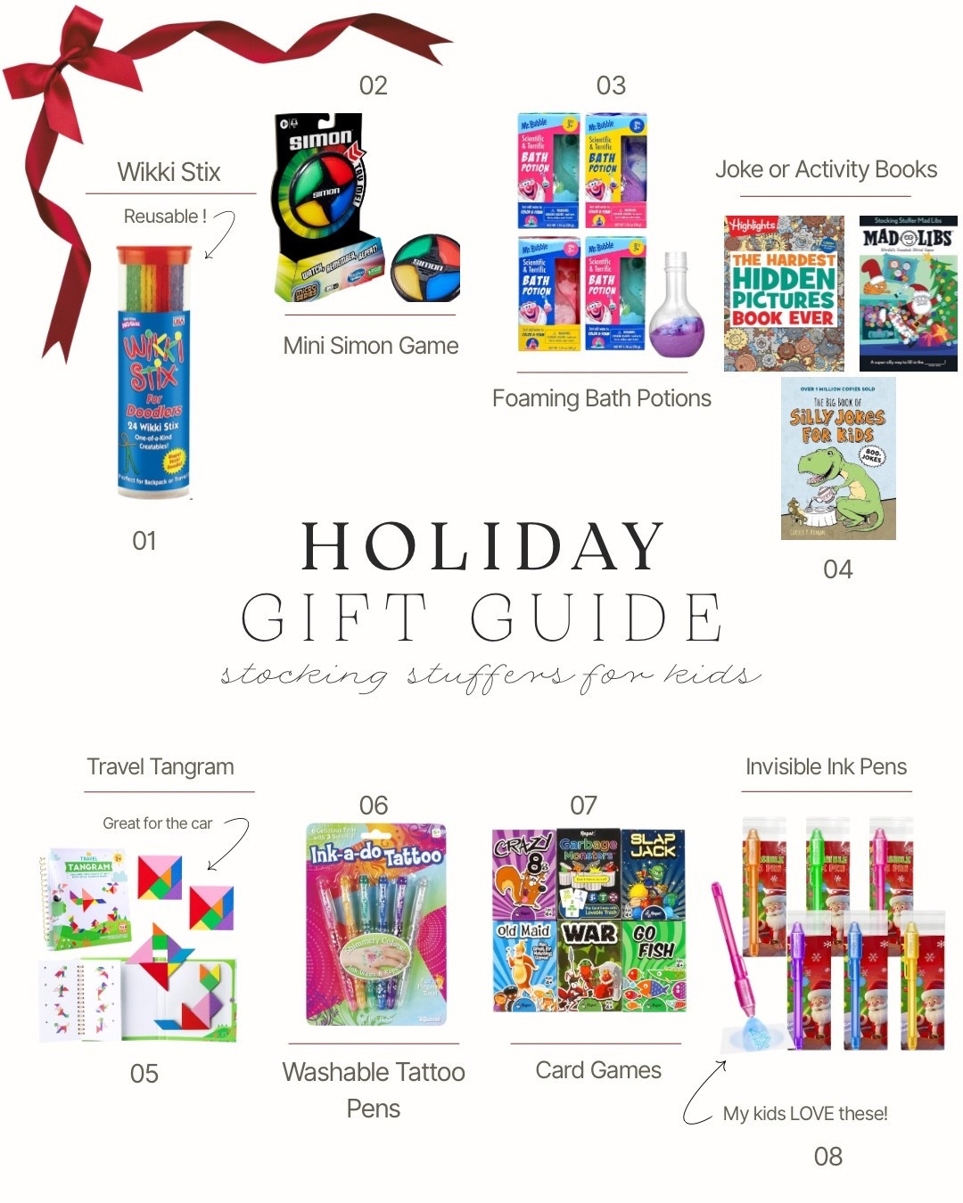Here are some of my favorite stocking stuffers for kids this year—fun, colorful, affordable, and such easy little surprises for Christmas morning. I included a mix of creative toys, travel-friendly games, and a few things my own kids reach for again and again.
These also make great small add-on gifts when your kids are getting one or two bigger presents and you still want them to have a few fun things to unwrap.
Shop everything below plus a ton of extras I’ve included for even more options to choose from. 

#LTKHoliday #LTKGiftGuide #LTKKids