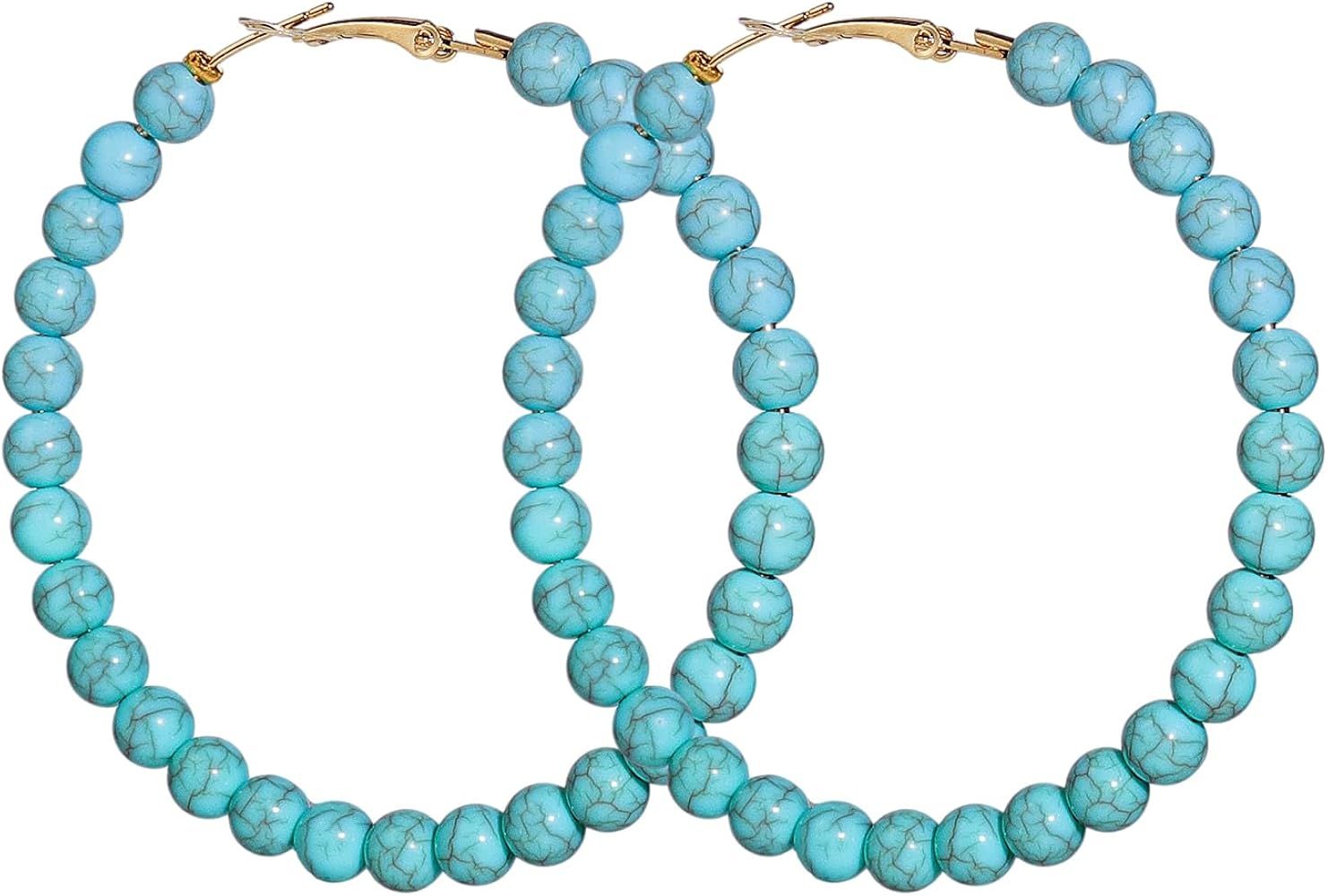 Bohemian Turquoise Geometric C Shape Drop Dangle Earrings Ethnic Hoop Colorful for Women Girls St... | Amazon (US)