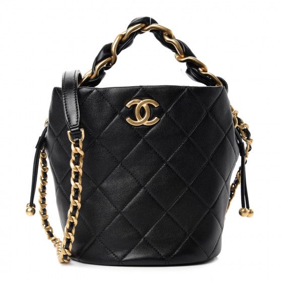 CHANEL

Shiny Lambskin Quilted Small Chain Is More Drawstring Bag Black | Fashionphile