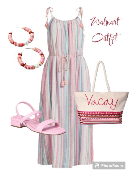 Walmart vacay dress with cute tote bag. 

#summeroutfit
#dresss

#LTKswim #LTKshoecrush #LTKfindsunder50