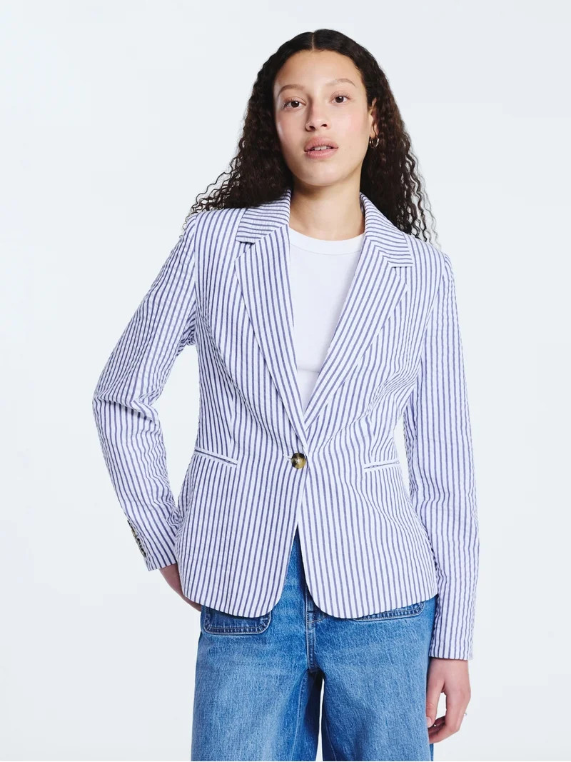 Free Assembly Women's Single Breasted Seersucker Blazer, Sizes XS-XXL | Walmart (US)