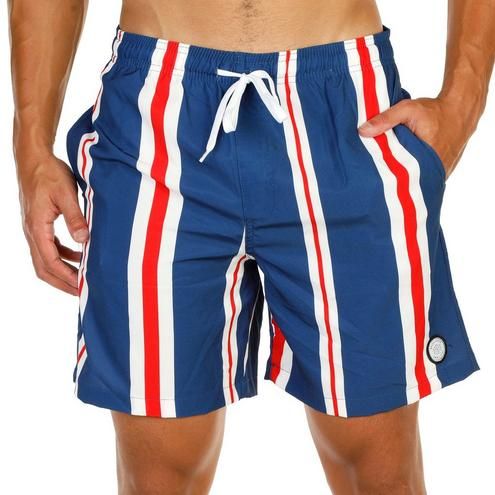 Men's Americana Stripe Volley Shorts - Blue-Blue-5095020520669   | Burkes Outlet | bealls
