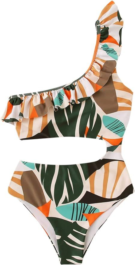 SweatyRocks Women's One Piece Swimsuit One Shoulder Cut Out Leopard Tie Waist Bathing Suits Monok... | Amazon (US)