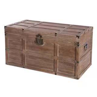 Wooden Rectangular Lined Rustic Storage Trunk with Latch, Large | The Home Depot