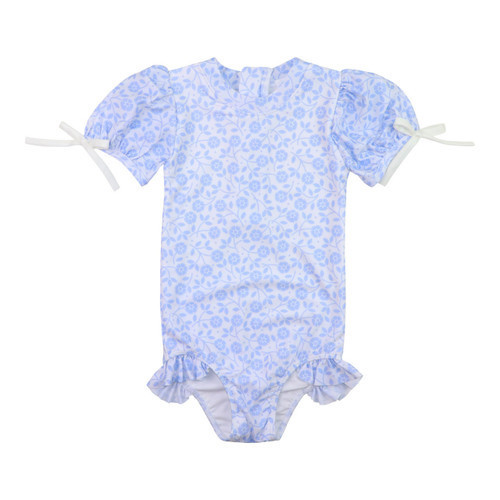 Blue Floral Print Lycra Swimsuit | Cecil and Lou