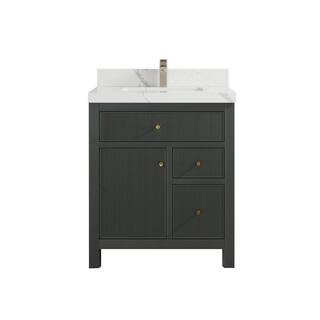 Sonoma 30 in. W x 22 in. D x 36 in. H Bath Vanity in Dark Green with 2 in Calacatta Laza Quartz V... | The Home Depot