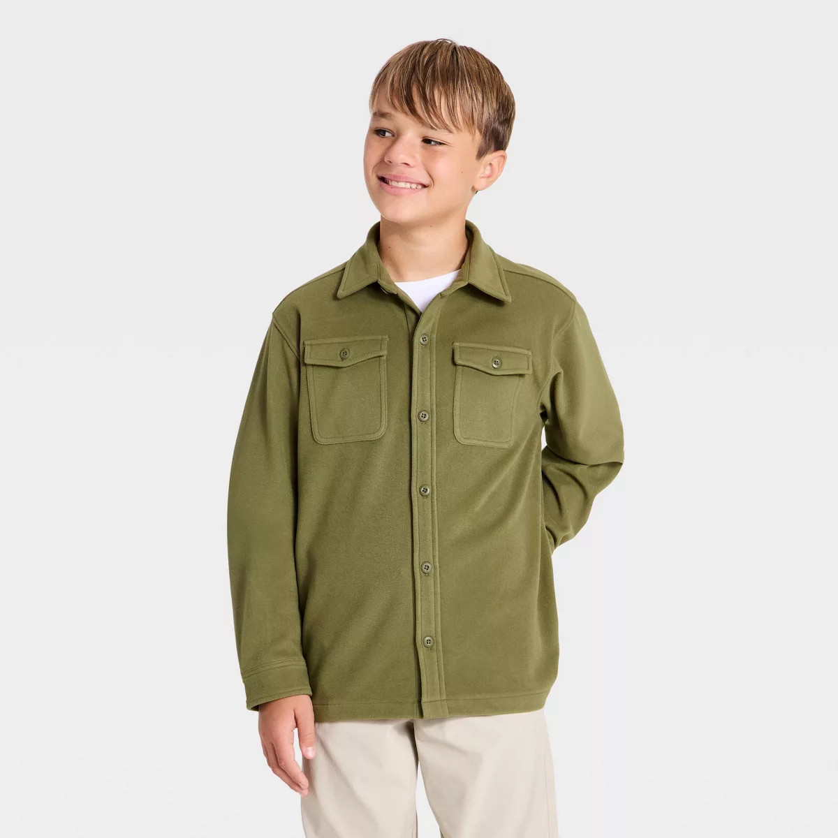 Boys' Long Sleeve Collared Shacket Shirt - All In Motion\u2122 Olive Green M | Target