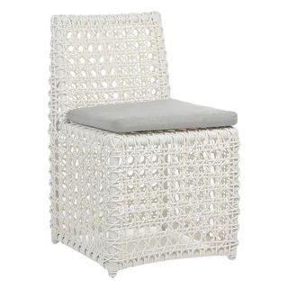 Maxine Indoor-Outdoor Woven Bright White Poly Rope Cube Chair with Light Grey Cushion | Bed Bath & Beyond