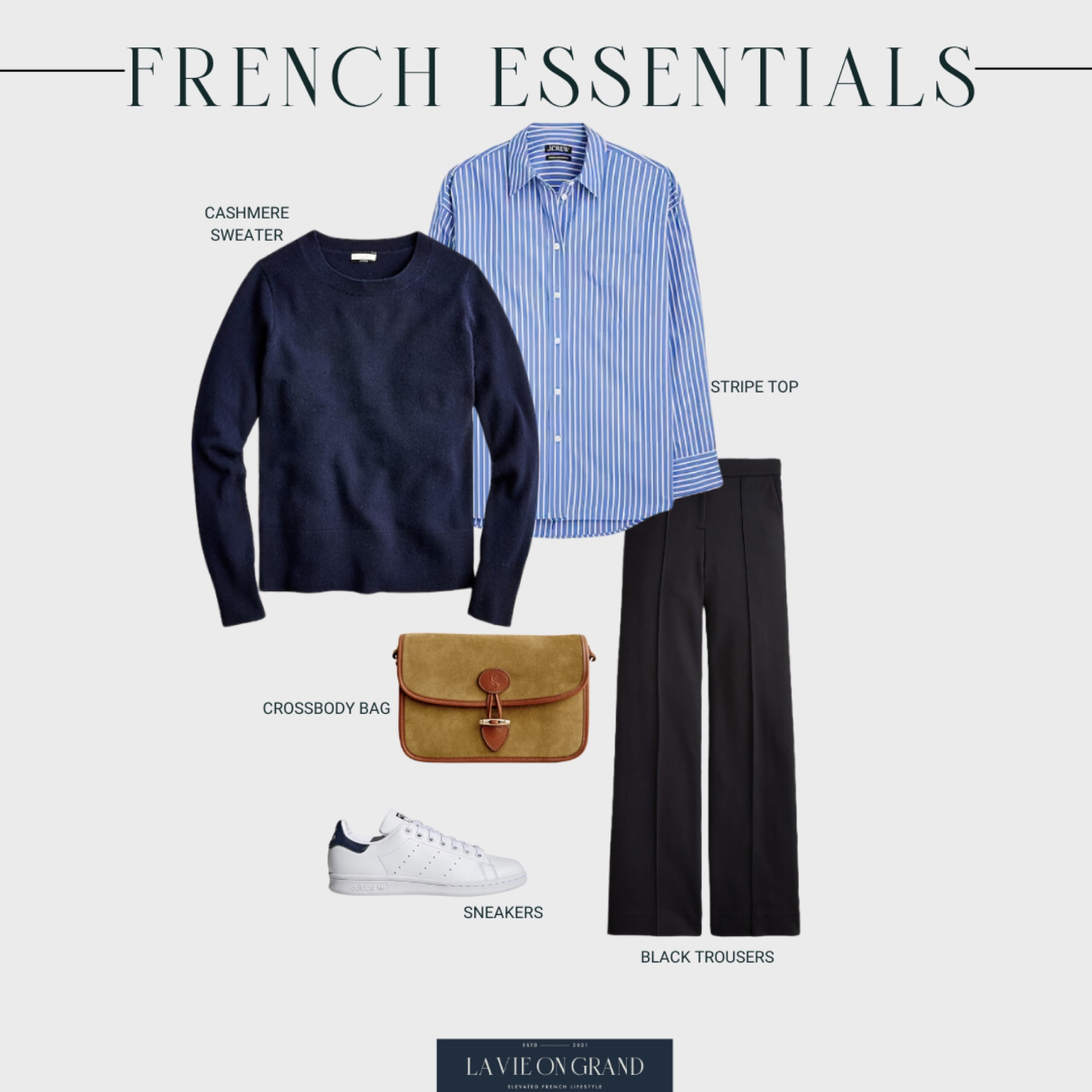 French Wardrobe Essentials for fall
Cashmere Sweater
Stripe Button Down 
Black Pants 
Sneakers
Crossbody Bag 

#LTKOver40 #LTKStyleTip #LTKSeasonal
