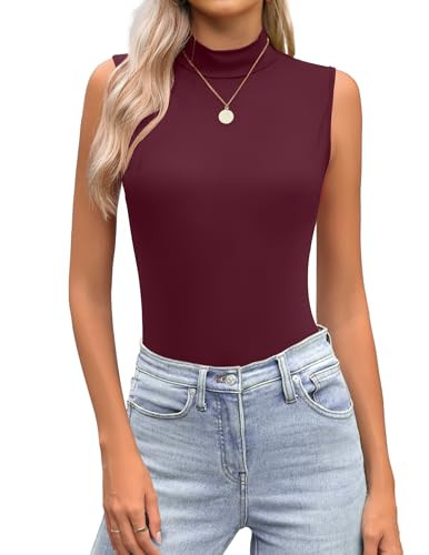 Zeagoo Womens Mock Turtleneck Tank Tops 2026 Slim Fitted Sleeveless Top Stretchy Basic Casual Layer Tee Shirts Deep Red | Amazon (US)