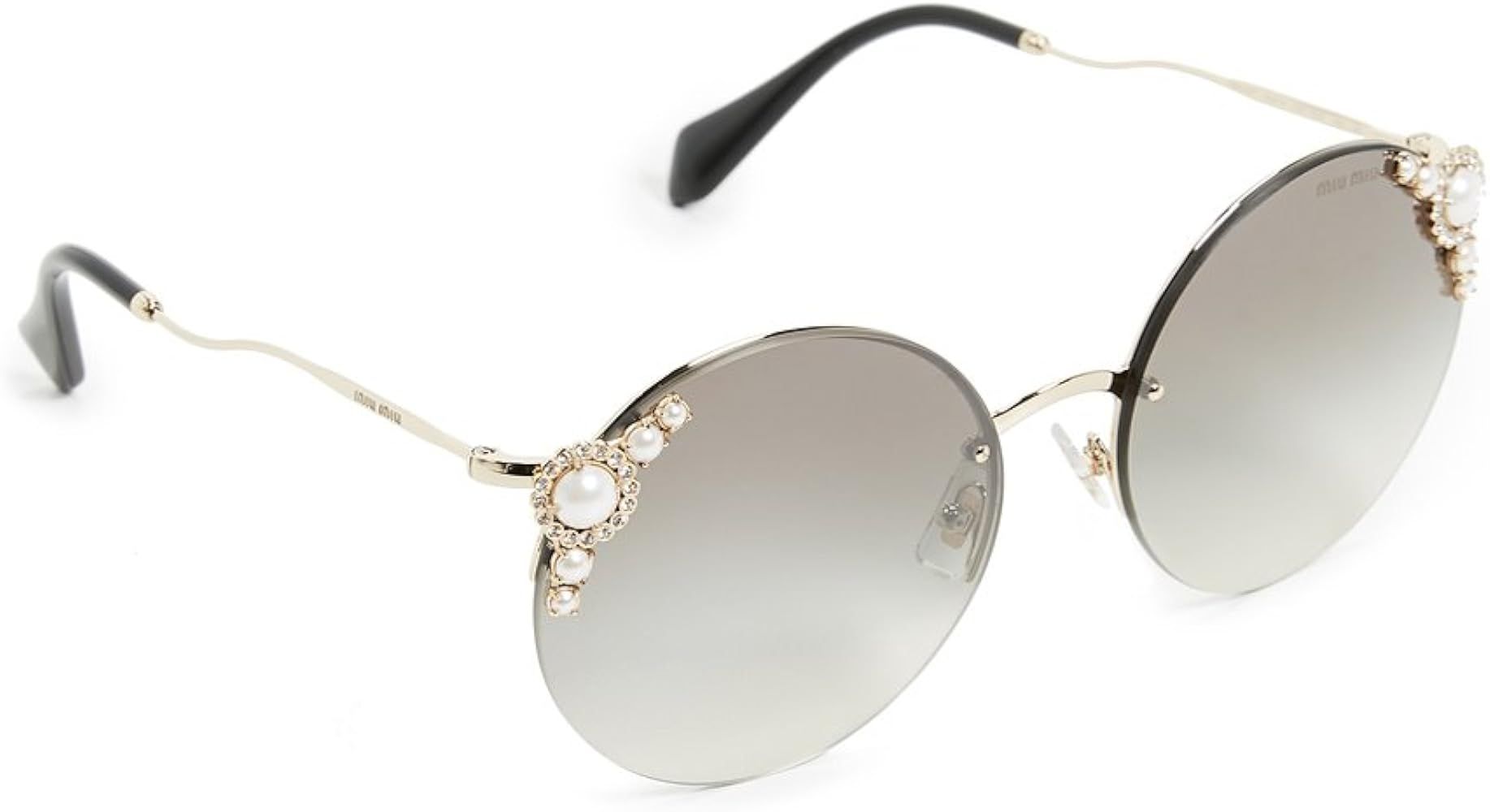 Miu Miu Women's Round Imitation Pearl Sunglasses, Pale Gold/Grey Silver, One Size | Amazon (US)