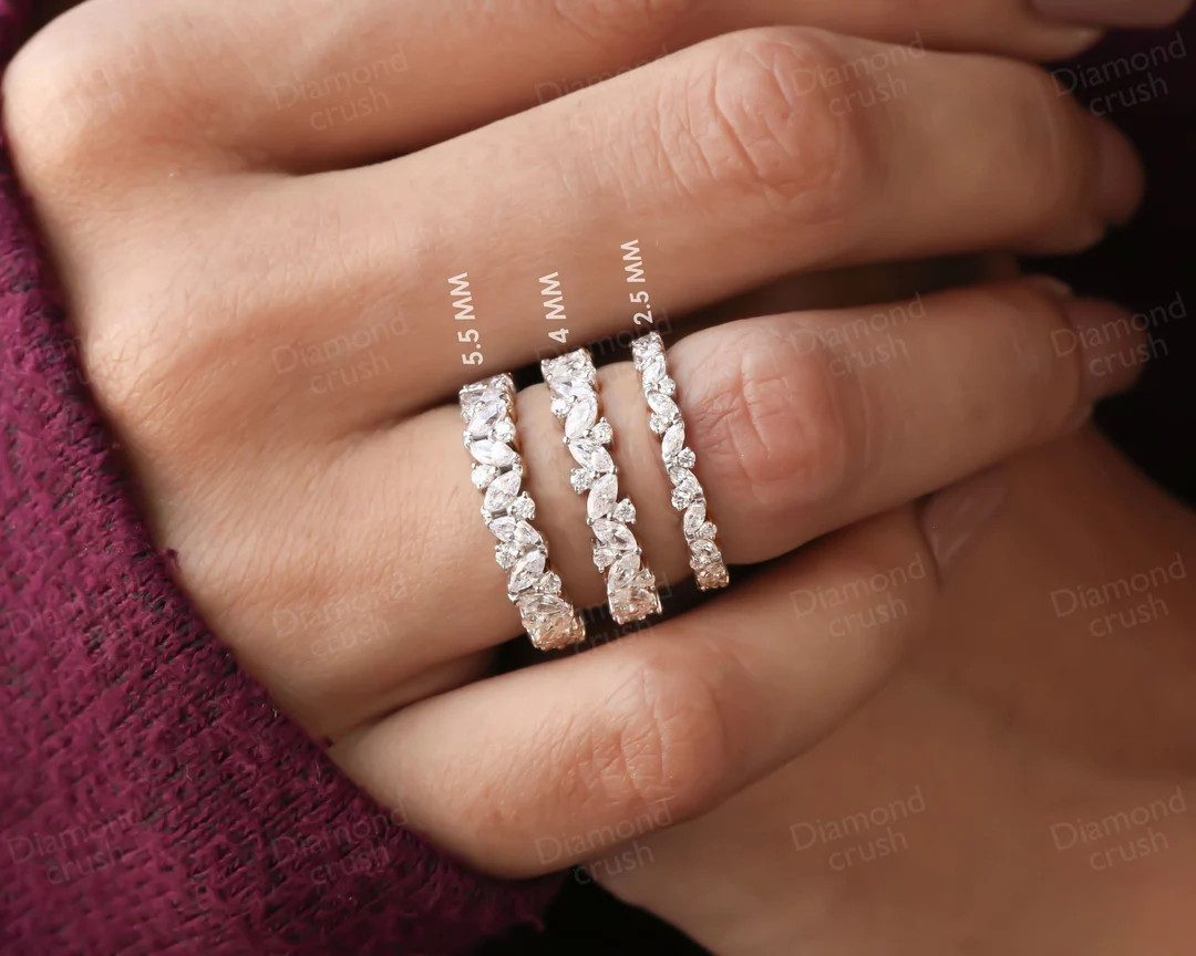 Marquise and Round Moissanite Band Full Eternity Band Vintage Style Stacking Ring Bridal Matching... | Etsy (US)