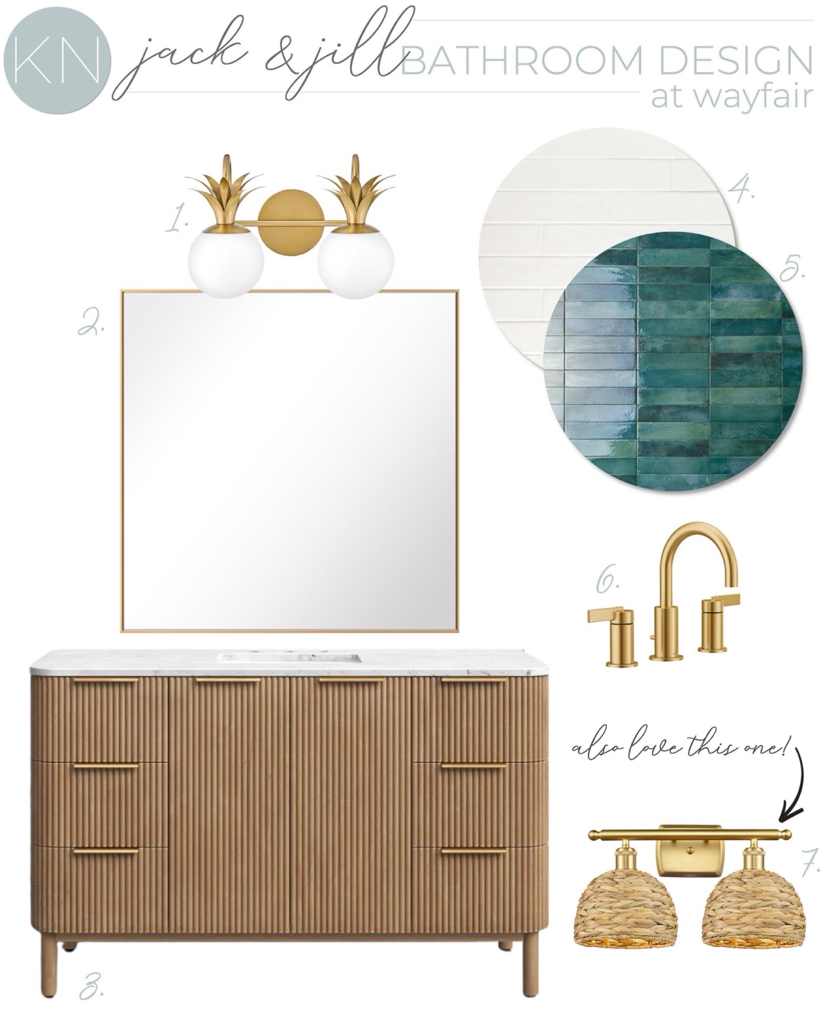 Our Jack and Jill bathroom is due for an update and I’ve found everything I need for a stylish option! This design plan features a reed textured vanity, two darling sconce options and gold-colored accents. home decor bathroom decor bathroom makeover bathroom tile faucet bathroom lighting Wayfair find#LTKStyleTip

#LTKHome