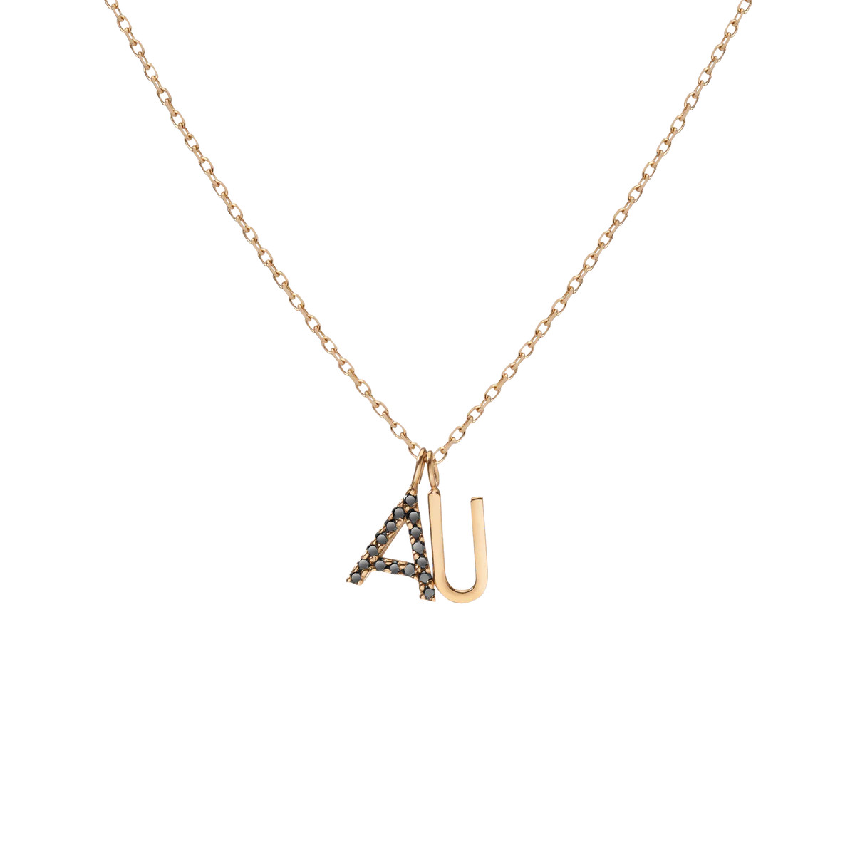 Double Mini Letter Charm Pendant with Black Diamonds - Yellow - 14K | AUrate New York
