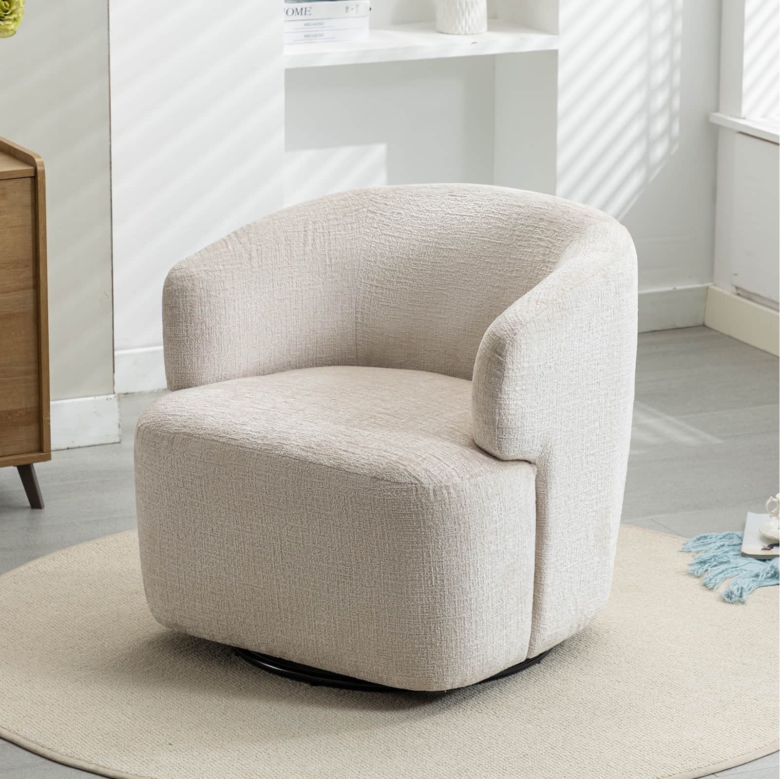 30" Wide Chenille Upholstered Swivel Accent Chair Boucle Swivel Barrel Chair - Walmart.com | Walmart (US)