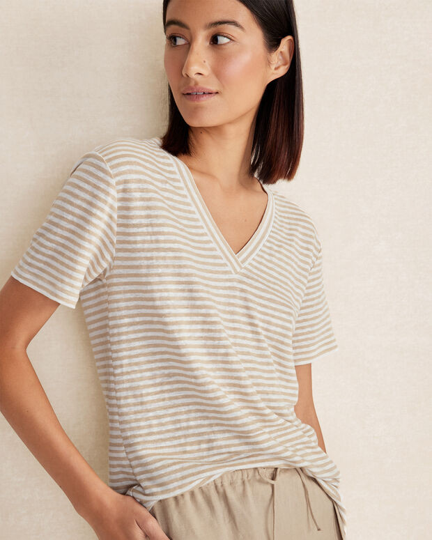 Linen Jersey Striped V-Neck Tee | Talbots
