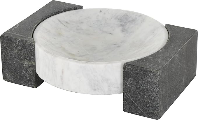Deco 79 Marble Geometric Living Room Decor Tray Round Ottoman Tray with Black Rectangular Blocks,... | Amazon (US)