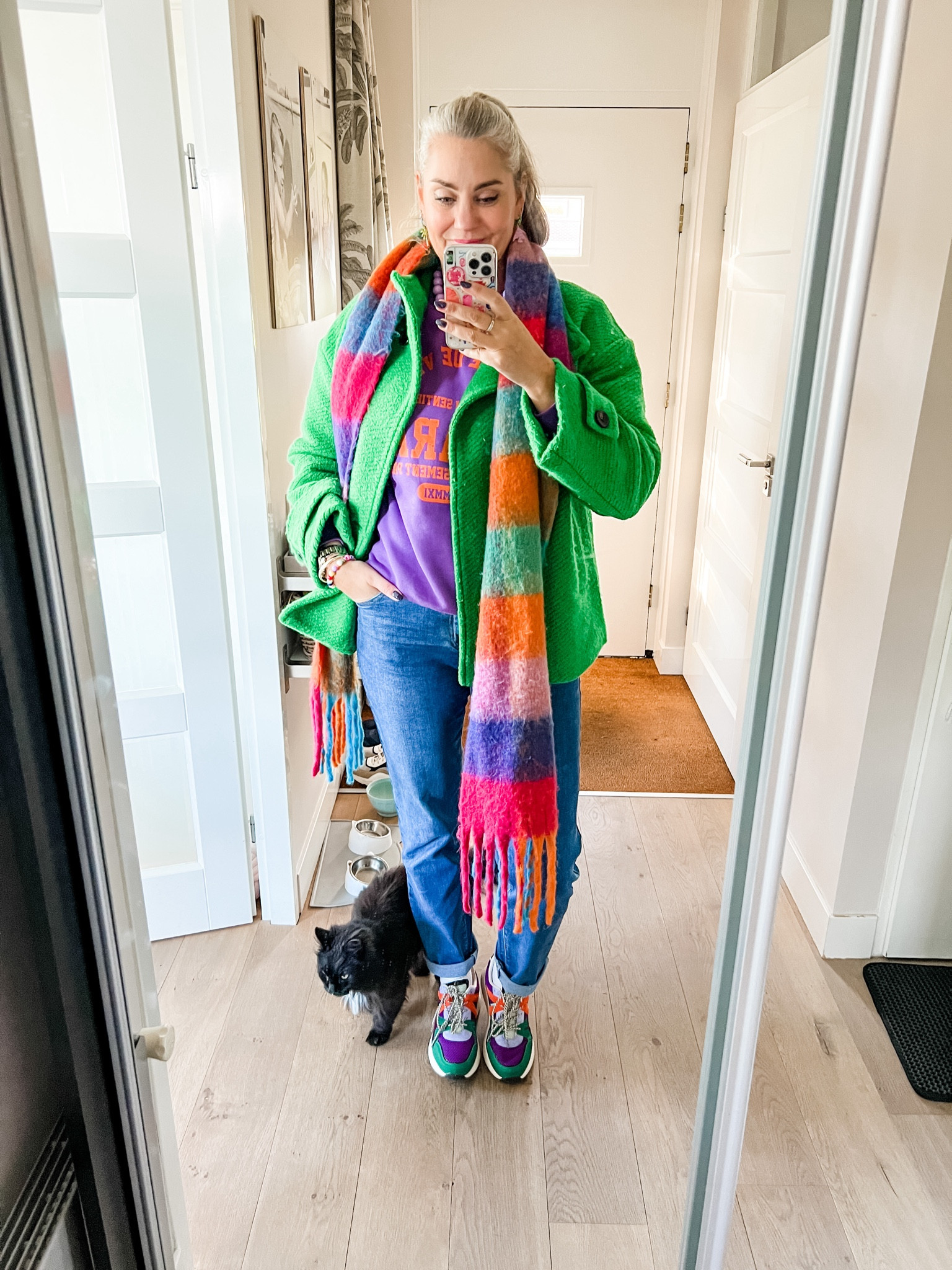 Ootd - Sunday afternoon bikeride. Wearing a green peacock from Norah (can’t link), over a purple sweatshirt (MyJewelery), stretchy blue jeans (Perfect Jeans), crew socks, colorful sneakers (Scapino) and a thick and fluffy plaid scarf. 



#LTKeurope #LTKnederlands #LTKautumn