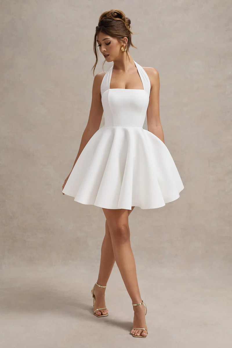 Peggy | White Halter-Neck Skater Mini Dress | Club L London