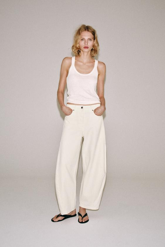 Zara - Zw Collection Mid-Rise Balloon Jeans - Oyster-White - 32 (Us 14) - Woman | Zara US