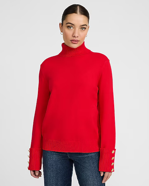 Airy Soft Turtleneck Novelty Button Cuff Sweater | Express