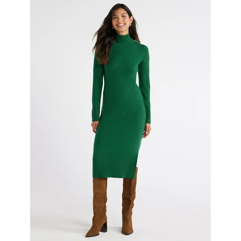 Free Assembly Women’s Turtleneck Sweater Midi Dress with Long Sleeves, Sizes XS-XXXL - Walmart.... | Walmart (US)