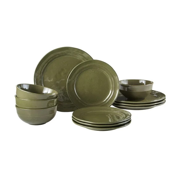 Better Homes & Gardens Artisan Green Stoneware Dinnerware Set, 12-Piece | Walmart (US)