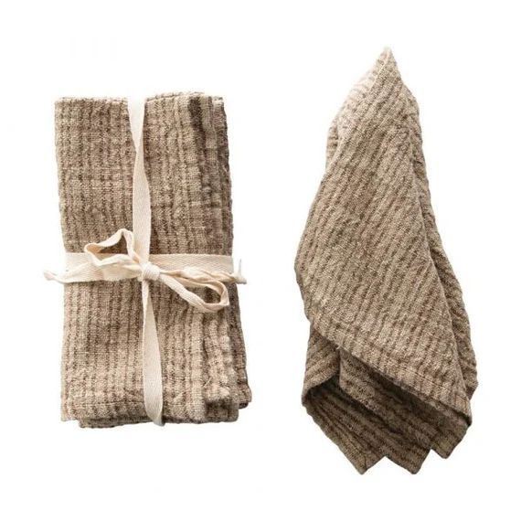 Woven Striped Linen Napkin Set  Natural Brown | Etsy | Etsy (US)