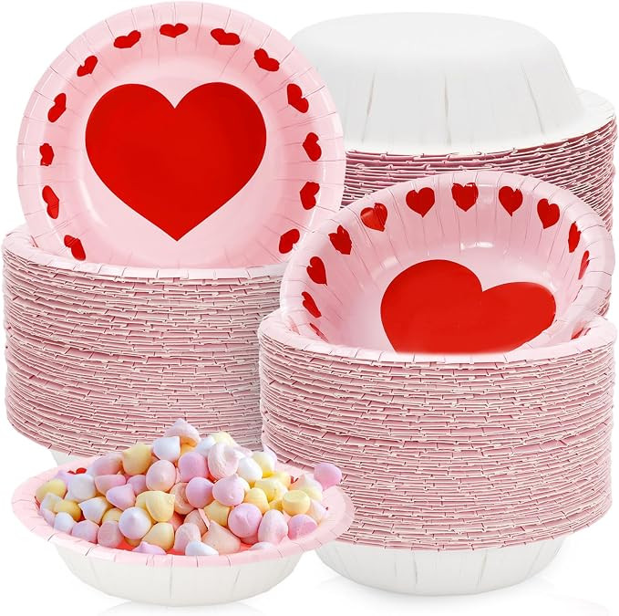 Whaline 100Pcs Valentine Paper Bowls Pink Red Heart Disposable Serving Bowls Love Heart Ice Cream... | Amazon (US)