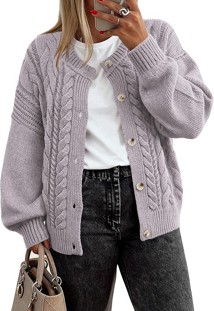 BTFBM Chunky Cardigan Sweaters for Women Fall Fashion 2025 Button Long Sleeve Loose Cable Knit Wi... | Amazon (US)